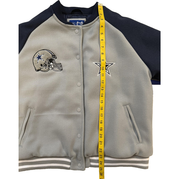 Dallas Cowboys Varsity Jacket Men Large Gray Navy NFL Football Fleece Snap NWT - Picture 8 of 10